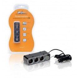 Разветвитель прикуривателя 3 гнезда, USB, шнур 70 см, 12В/24В, 5А, 60Вт Arline